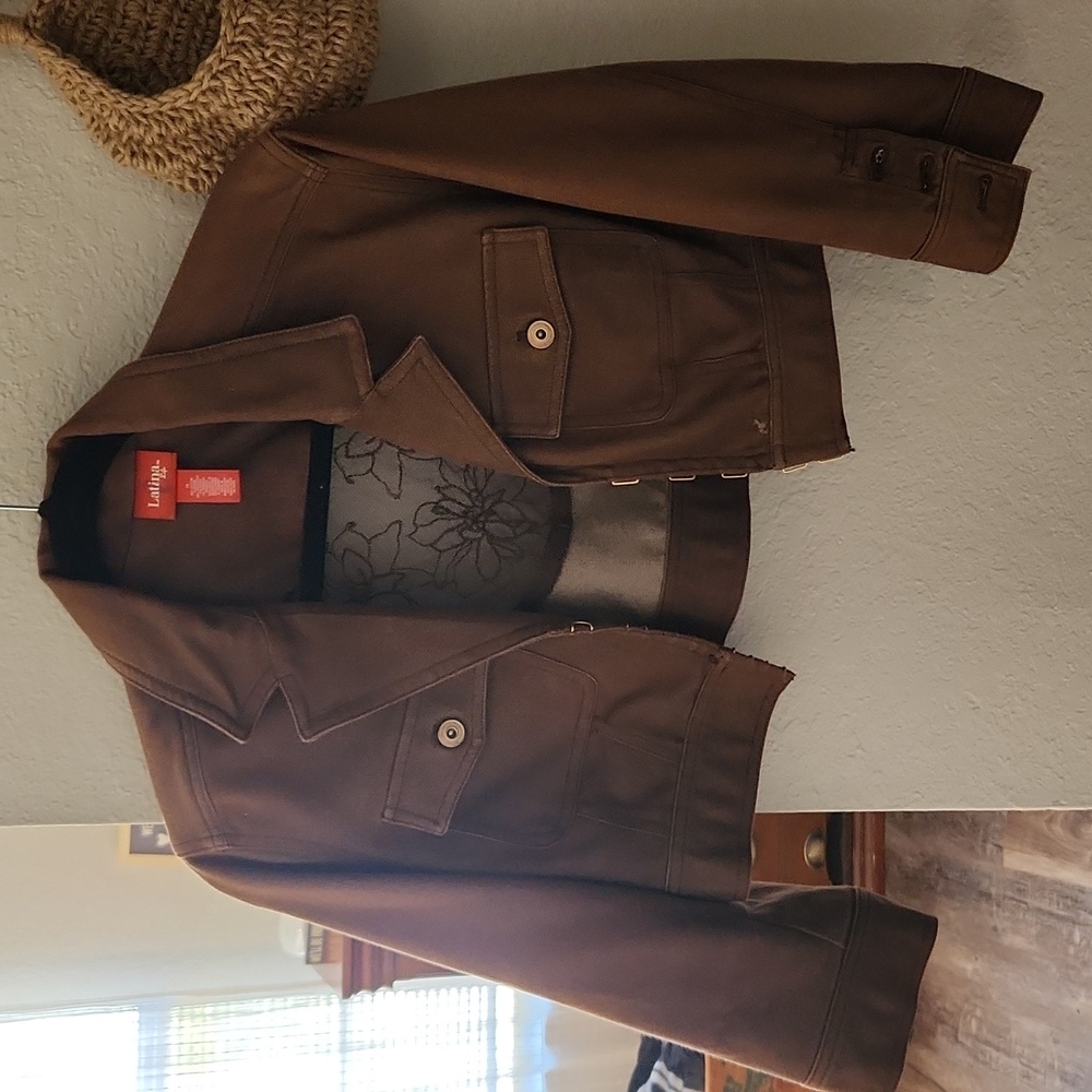 Latina Life brown midi jacket with cropped sleeves